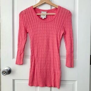 Vintage Y2K 90s Pink Rose Thin Cable Knit Scoop Neck Long Sweater Size M